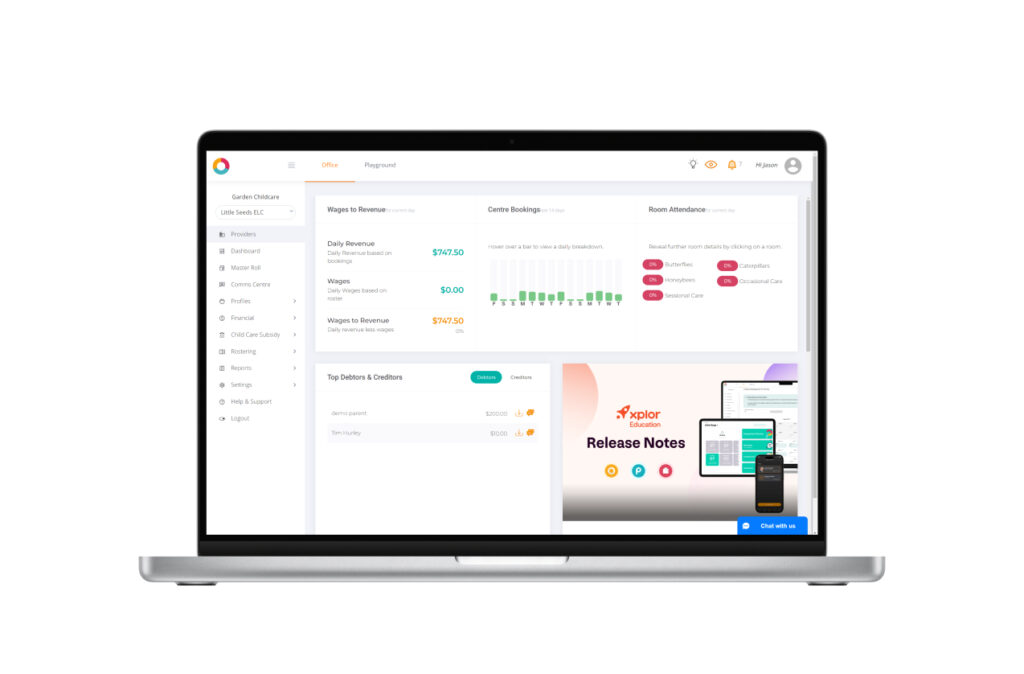 Screenshot of the Office dashboard—all your data at your fingertips and an effective way to save time on childcare admin